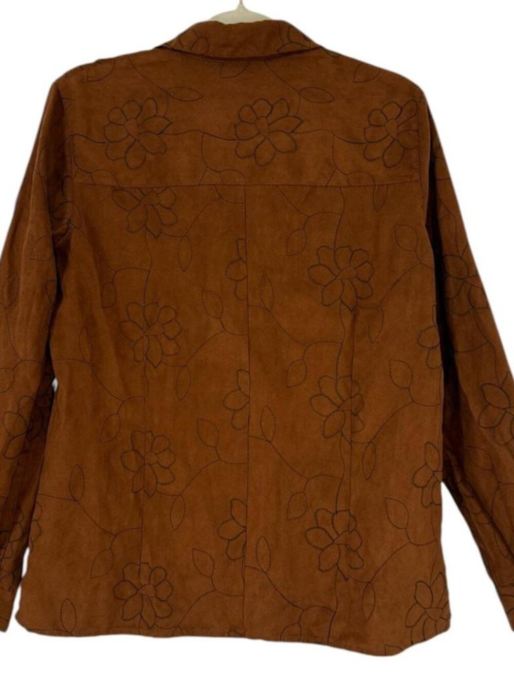 Vintage Sage Harbor Brown Faux Suede Button Up Shirt With Floral‎ Emboidery - Picture 2 of 4